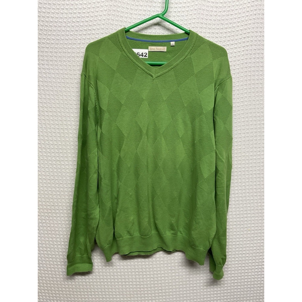 James Tattersall 100% Cotton Green Textured Knit Sweater Men's Large Old Money